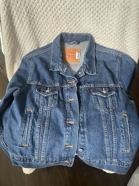 Levi's Blue Denim Jacket with Tan Leather Patch